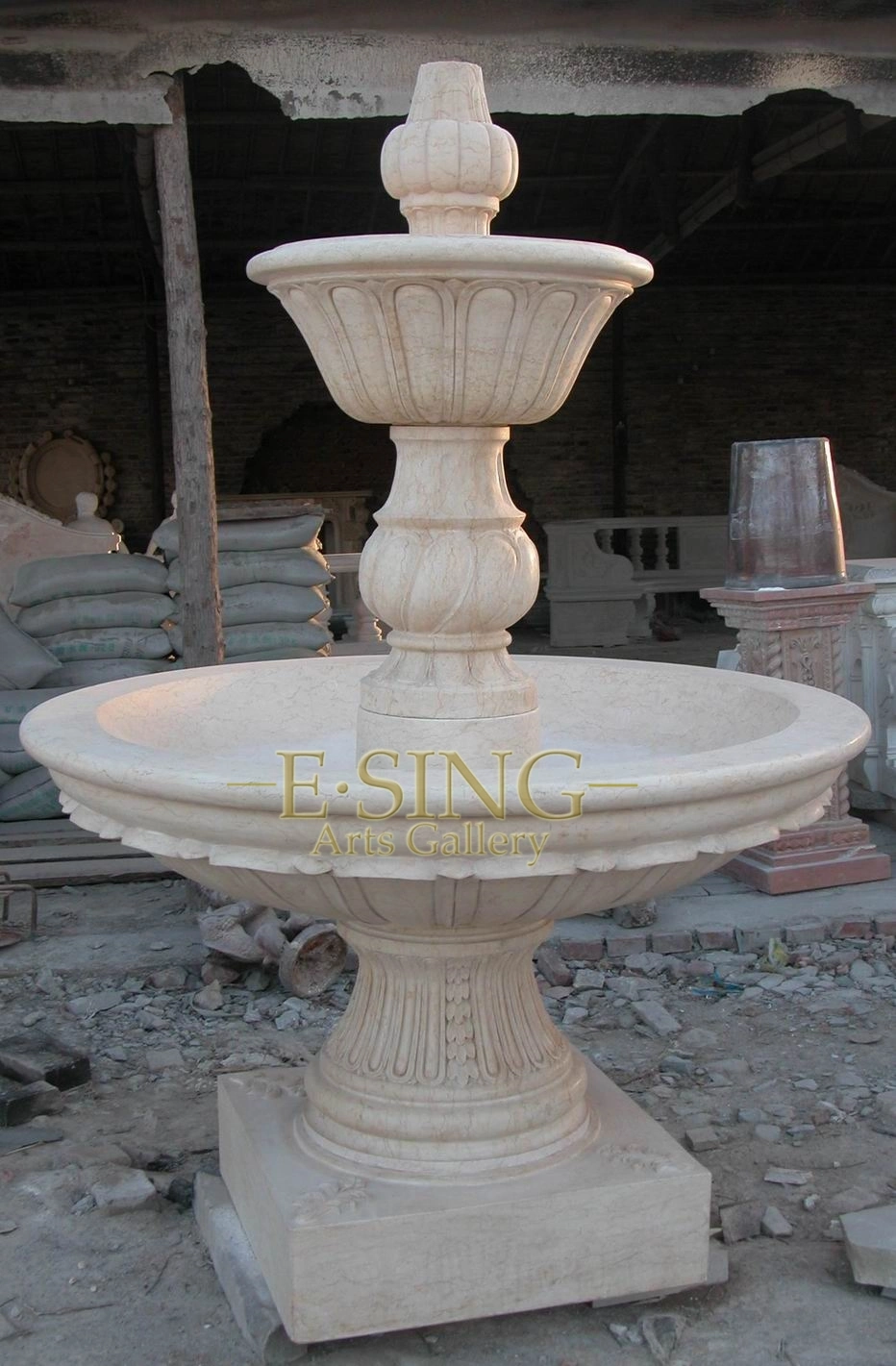 White Stone Garden Layer Fountain with Sculptures