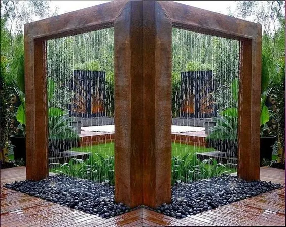 Corten Steel Metal Rain Curtain Water Feature