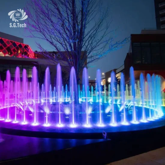 Il produttore fornisce una grande fontana da ballo musicale per esterni in acciaio inossidabile, una fontana colorata a LED