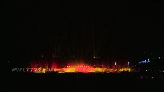 Spettacolo con illuminazione artificiale, grande fuoco d'acqua musicale e fontana danzante laser