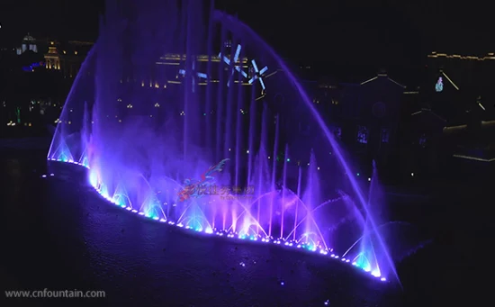 Fornitore di fontane Giardino in pietra all'aperto Grande piscina Danzante Acqua Musica Forme Fontana con luci RGB