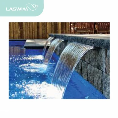 Cascata artificiale a parete con laghetto illuminato a LED per piscina