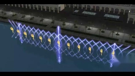 Fontana musicale multimediale con diversi tipi di acqua e lancia fuoco